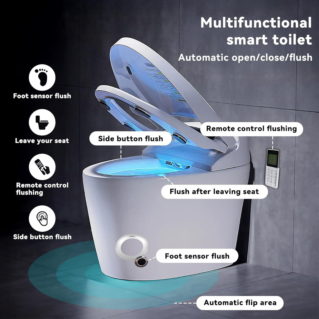 Smart Toilet with Built-in Bidet, Tankless Toilets for Bathroom, Instant Warm Water Sprayer and Dryer, Heated Seat toilet with LED Display