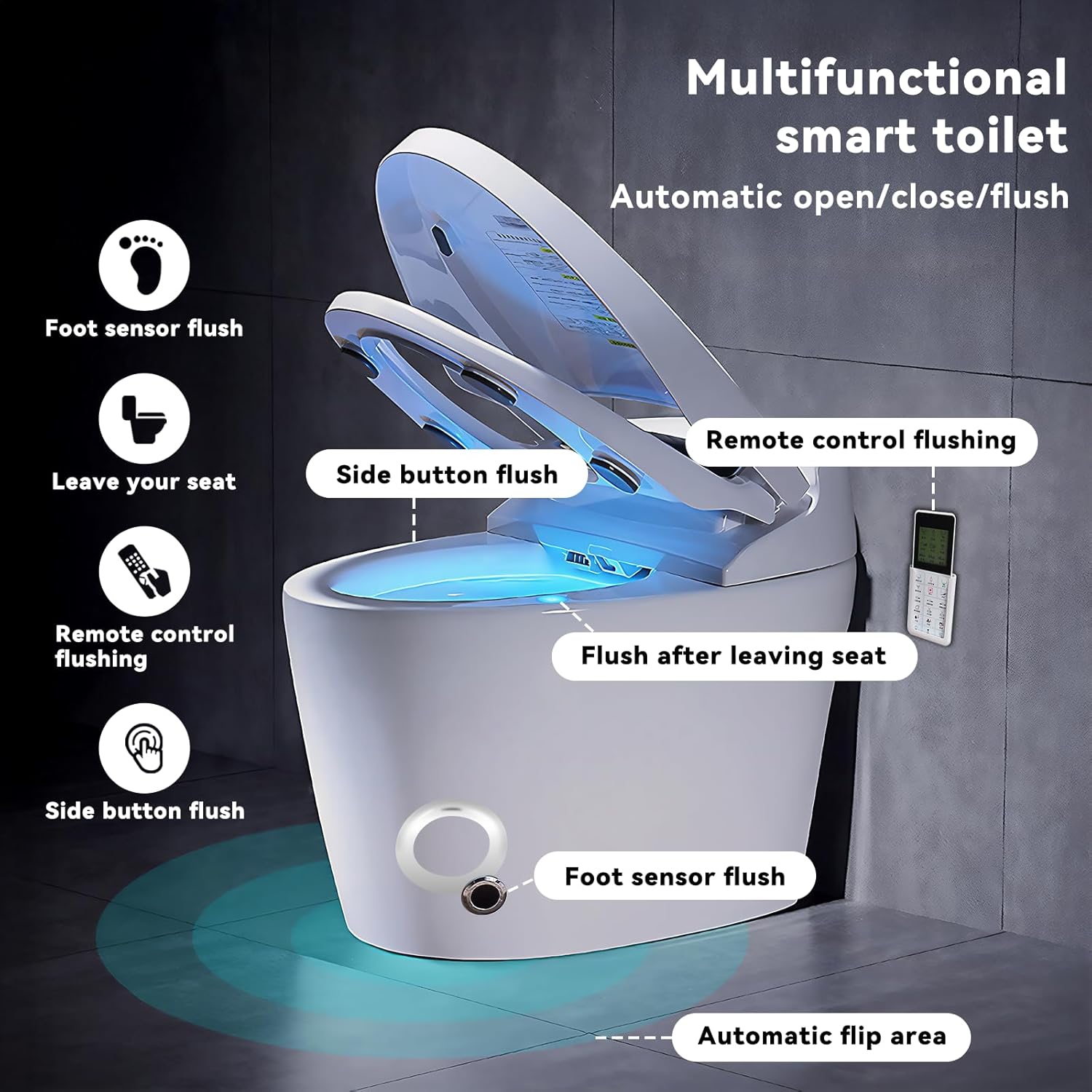 Smart Toilet with Built-in Bidet, Tankless Toilets for Bathroom, Instant Warm Water Sprayer and Dryer, Heated Seat toilet with LED Display