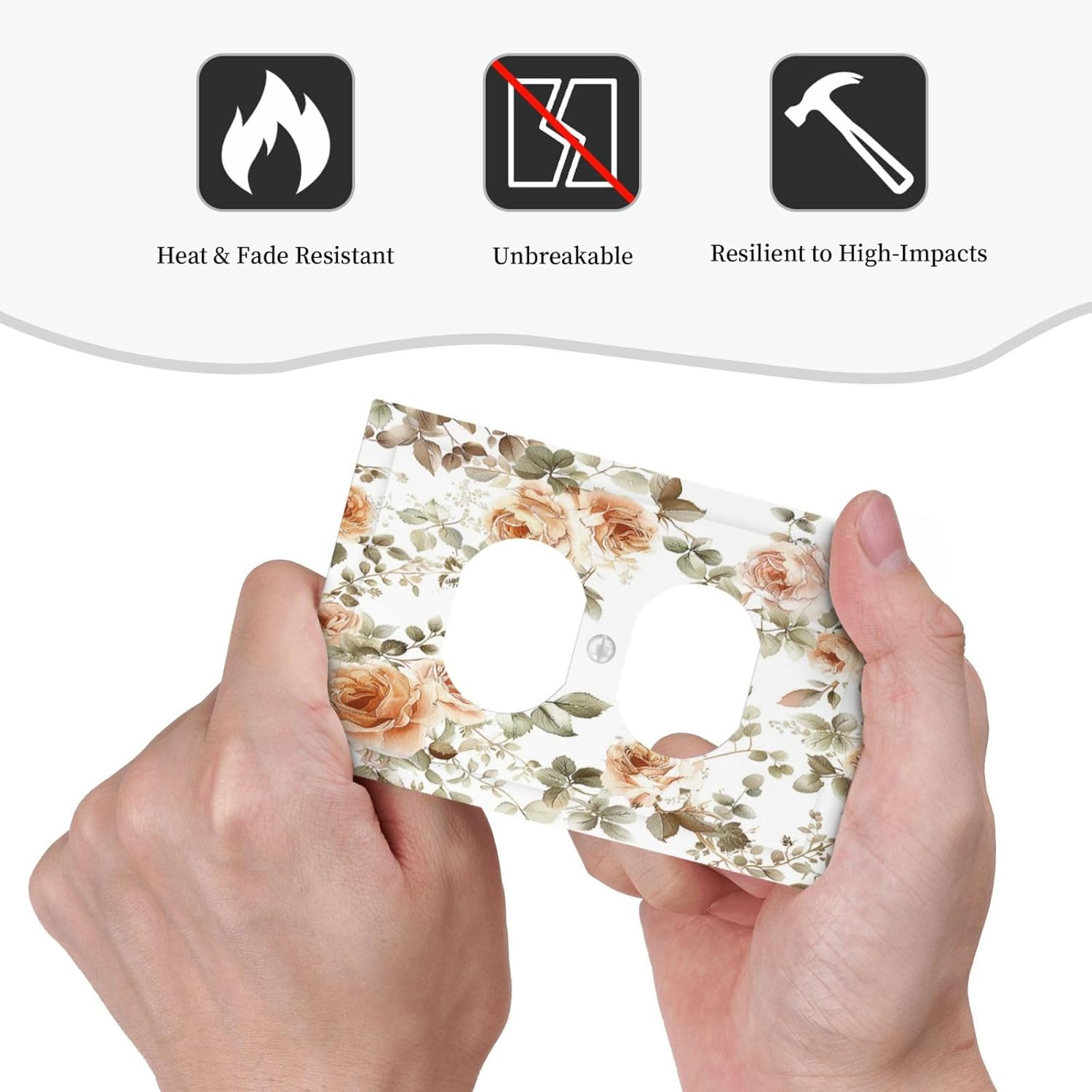 Outlet Covers Vintage Warm Color Orange Flowers And Leaves 1 Gang Duplex Wall Plate Decorative Switch Plates Electrical Receptacle Faceplate Light Switch Cover for Bedroom living Room