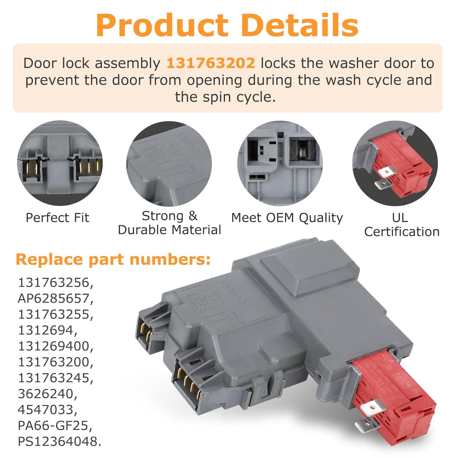 Upgraded 131763202 131763256 1317632 131763255 Washer Door Lock Switch and 131763310 131763302 Washer Door Striker for Frigidaire Kenmore Crosley FAFW4011LW0 FAFW3511KW0 Washing Machine