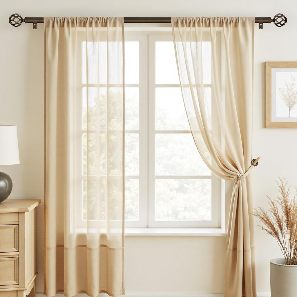Curtain Rods for Windows 48 to 84, 1 Inch Adjustable Decorative Bronze Curtain Rod with Twisted Cage End, Modern Heavy Duty Drapery Rods for Bedroom, Telescoping Splicing Structure, Size 32"-90"