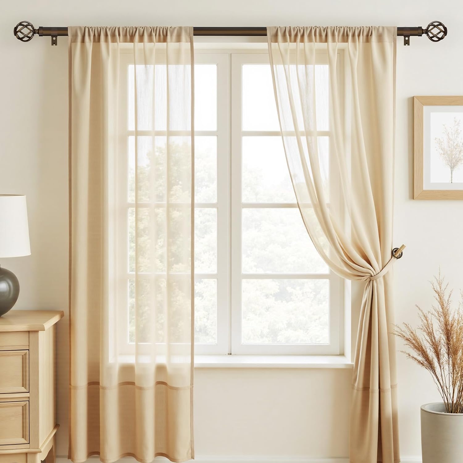 Curtain Rods for Windows 28 to 48, 1 Inch Adjustable Decorative Bronze Curtain Rod, Modern Heavy Duty Drapery Rods with Twisted Cage End, Telescoping Splicing Structure, Size 32"-60"