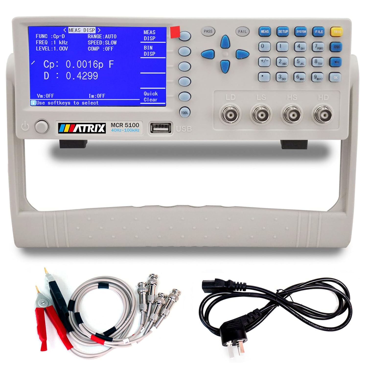 MATRIX LCR Meter, Capacitance Meter 40Hz-100kHz, Inductance Meter Accuracy 0.1%, Digital Multimeter with 32-Bit Core Processor, Electronic Component Tester 30Ω/100Ω Two Output Resistance, MCR-5100
