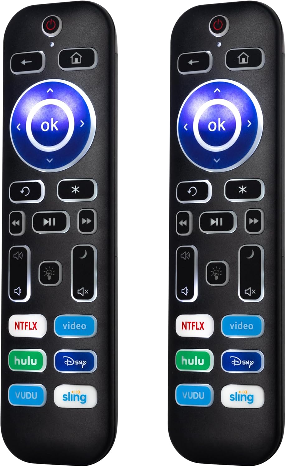 2 Pack Backlit Remote Control Only for Roku TV, Fit for TCL/Onn/Hisense/Element/Sharp/Philips/Westinghouse/Insignia/JVC/RCA/Hitachi/Sanyo Roku Series TVs (Not for Roku Stick and Box)-Black