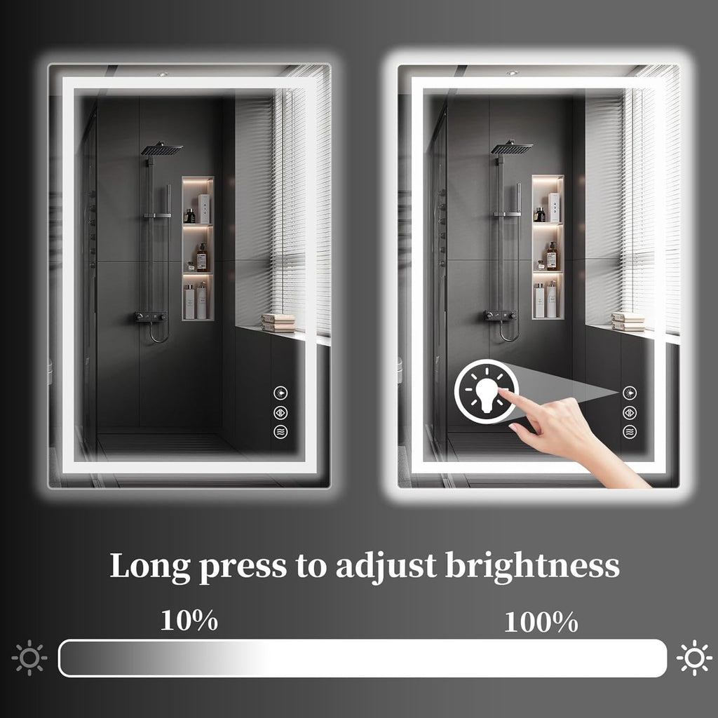 Koonmi 32x40 LED Bathroom Mirror, Backlit + Front Lit, LED Bathroom Mirror with Lights for Wall, 3 Colors, Anti-Fog, Dimmable Brightness, Memory Function, Tempered Glass
