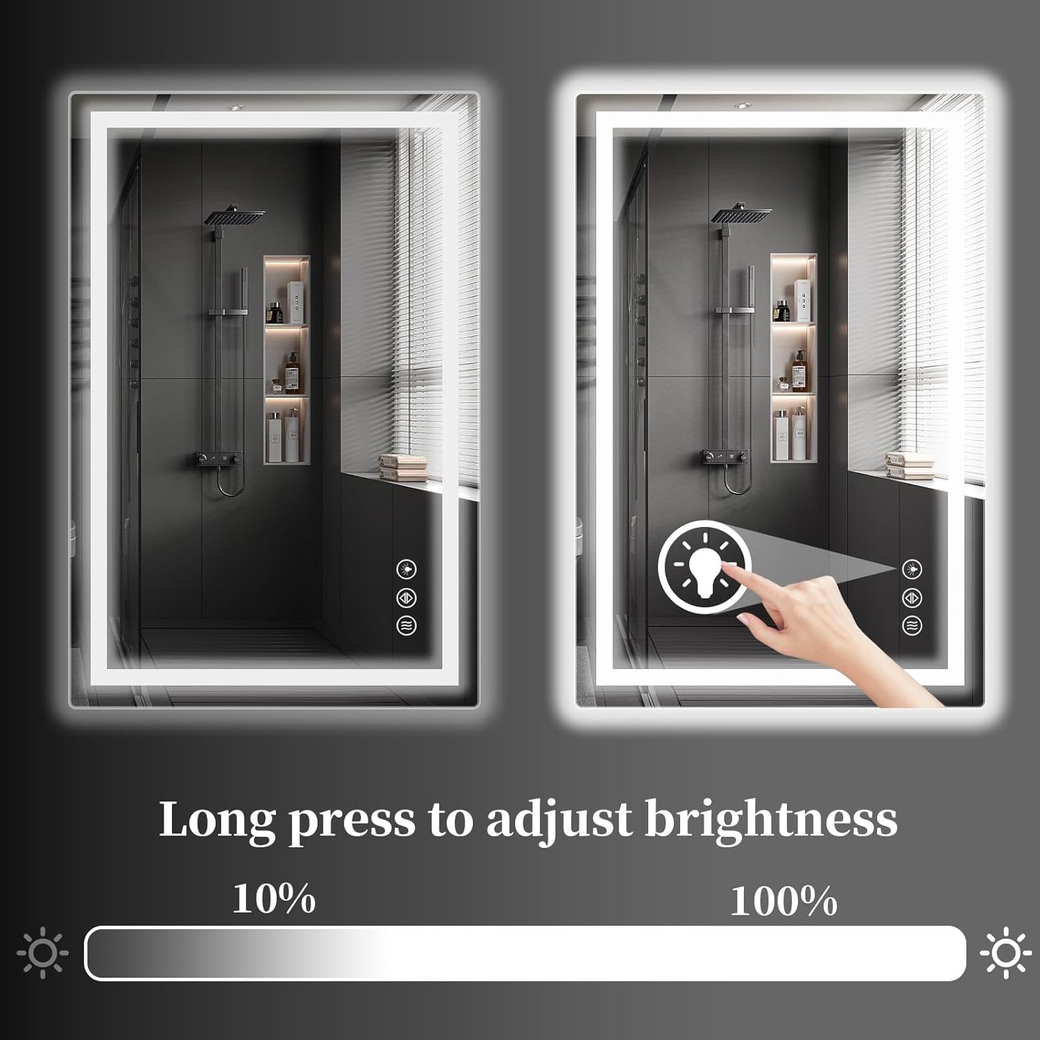 Koonmi 30x36 LED Bathroom Mirror, Backlit + Front Lit, LED Bathroom Mirror with Lights for Wall, 3 Colors, Anti-Fog, Dimmable Brightness, Memory Function, Tempered Glass