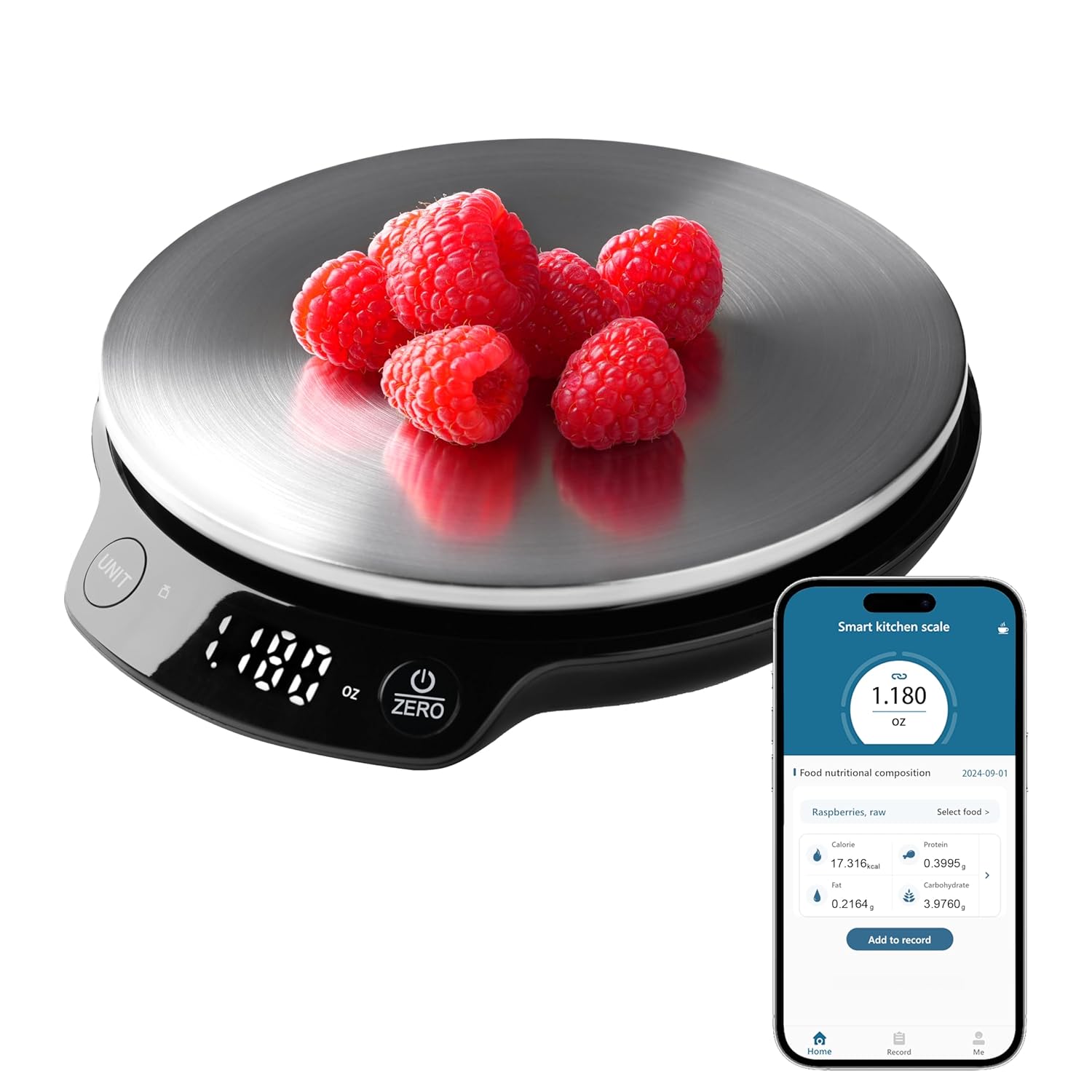 Atogou Smart Nutritional Scale, 0.005oz / 0.1g High Precision, Free APP with Nutrients Tracking, Calorie, Marco, Ounces and Grams, for Kitchen, Weight Loss, Meal Prep, etc. Black & Grey