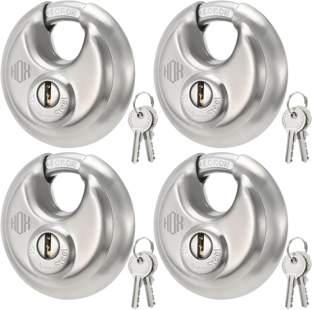 Heavy Duty Padlock with Key – 70mm Stainless Steel Commercial Discus Keyed Lock, High Security, 4 Pack