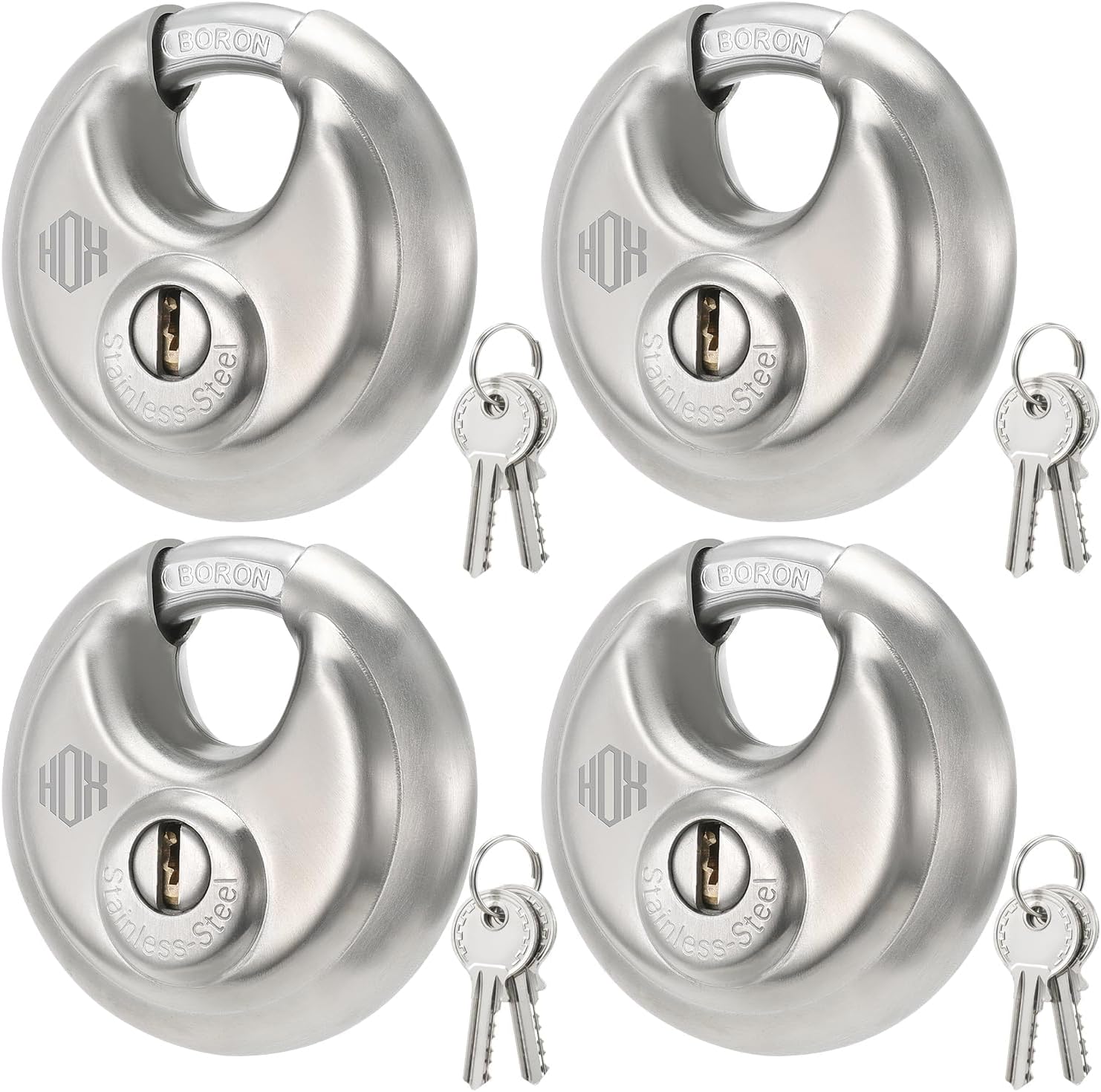 Heavy Duty Padlock with Key – 70mm Stainless Steel Commercial Discus Keyed Lock, High Security, 4 Pack