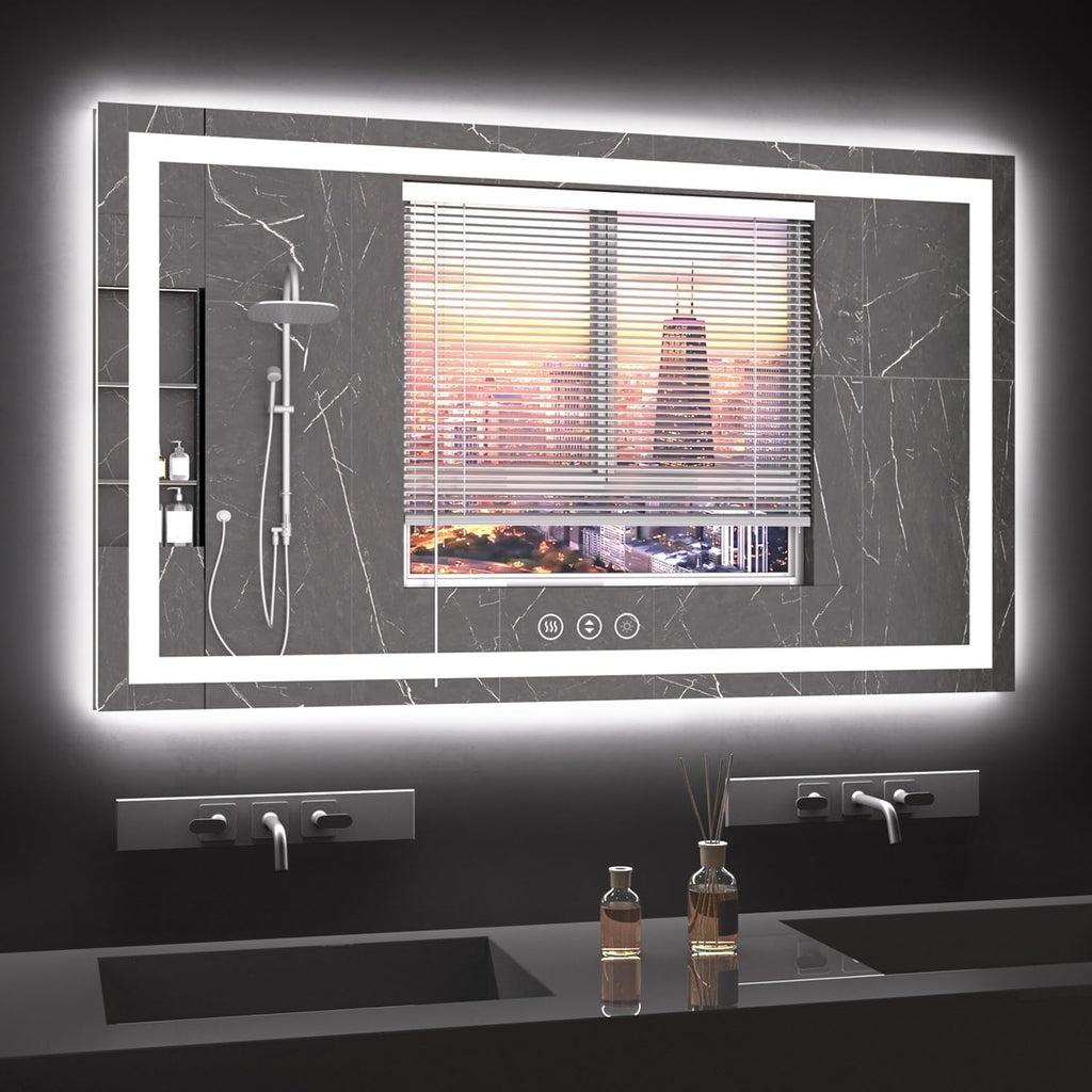 60X36 LED Bathroom Mirror with Lights, Anti-Fog, Backlit + Front Lit, Lighted Bathroom Vanity Mirror for Wall, Memory Function, Dimmable, Tempered Glass, Shatter-Proof
