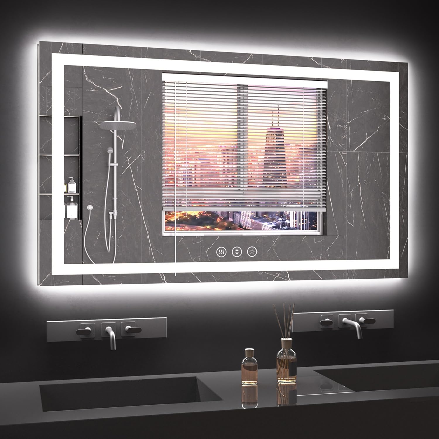 60X36 LED Bathroom Mirror with Lights, Anti-Fog, Backlit + Front Lit, Lighted Bathroom Vanity Mirror for Wall, Memory Function, Dimmable, Tempered Glass, Shatter-Proof