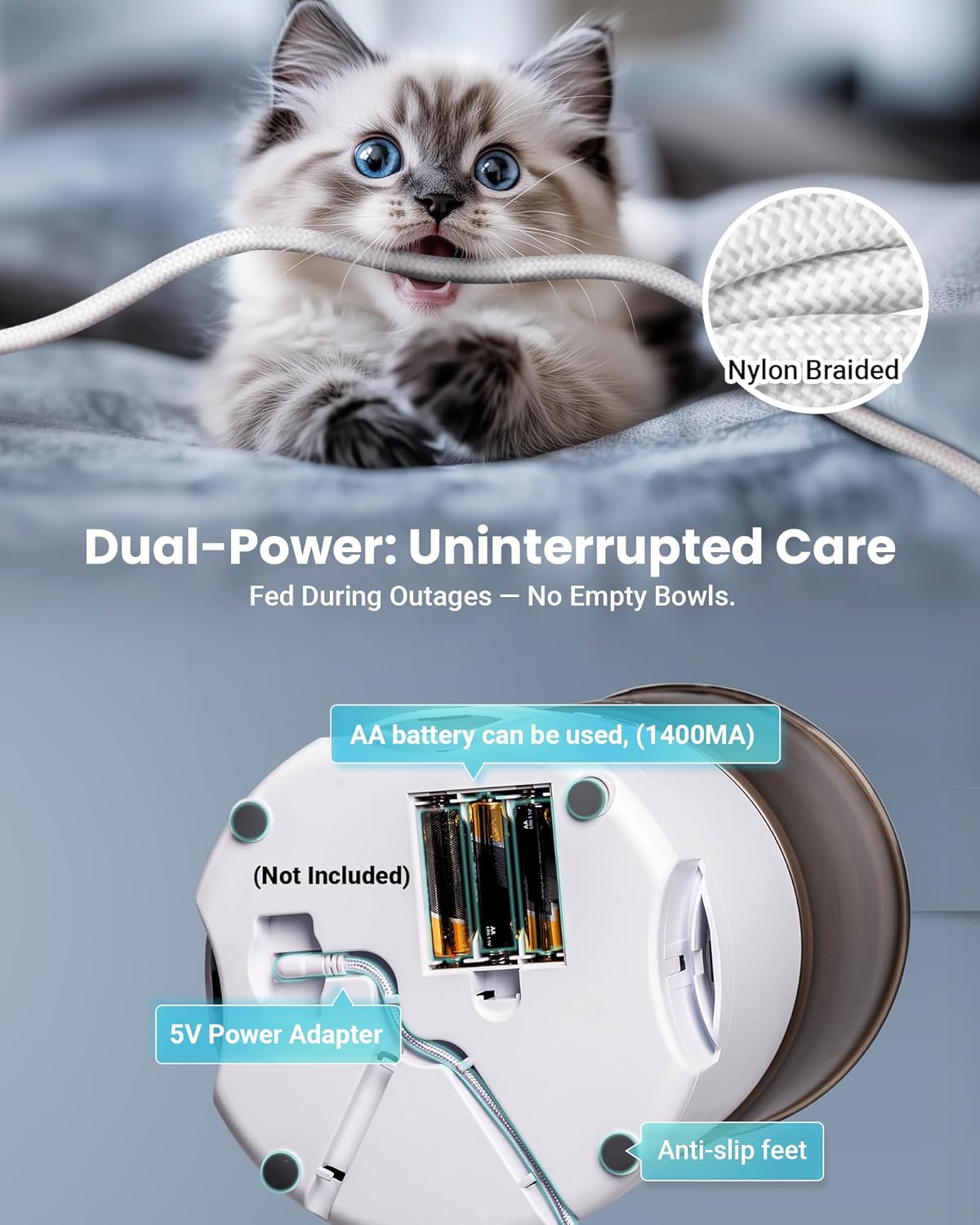 Automatic Cat Feeder for 3 Cats, 6L/25 Cups Smart WiFi Pet Feeder, Strong Anti-Jam System, Dual-Effect Desiccant Cat Food Dispenser, with 10S Voice Recorder for Cats and Small Dog(White)