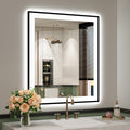 28x32 Inch LED Bathroom Mirror with Lights (Front Lit and Backlit) Black Framed Lighted Vanity Mirror for Bathroom Wall Dimmable Anti-Fog Memory Tempered Glass Horizontal/Vertical