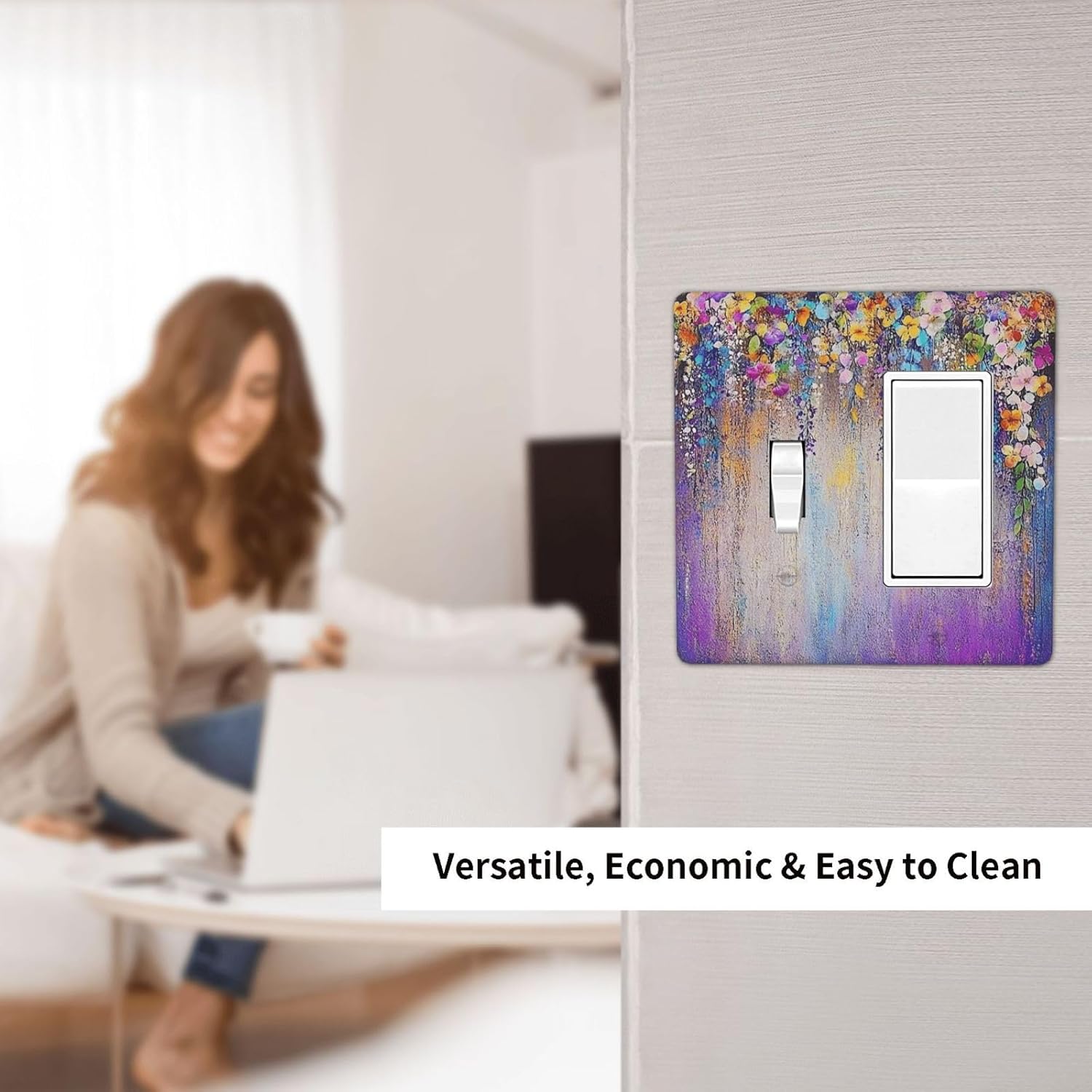 Colorful Country Flower Wildflower Floral Outlet Covers 1 Toggle 1 Rocker Combination Decorative Wall Plate Electrical Switch Plates Light Switch Cover Plate For Bed Room Living Room Decor
