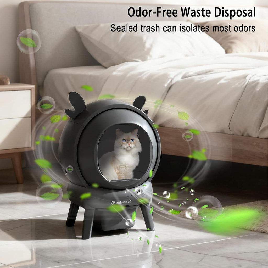 J JORBASADO Self Cleaning Litter Box, Automatic Cat Box for Multiple Cats, APP Real-Time Monitor Cat Litter Box Automatic Cleaning, Safety Protection,with 1 Trash Bag, Ears Design