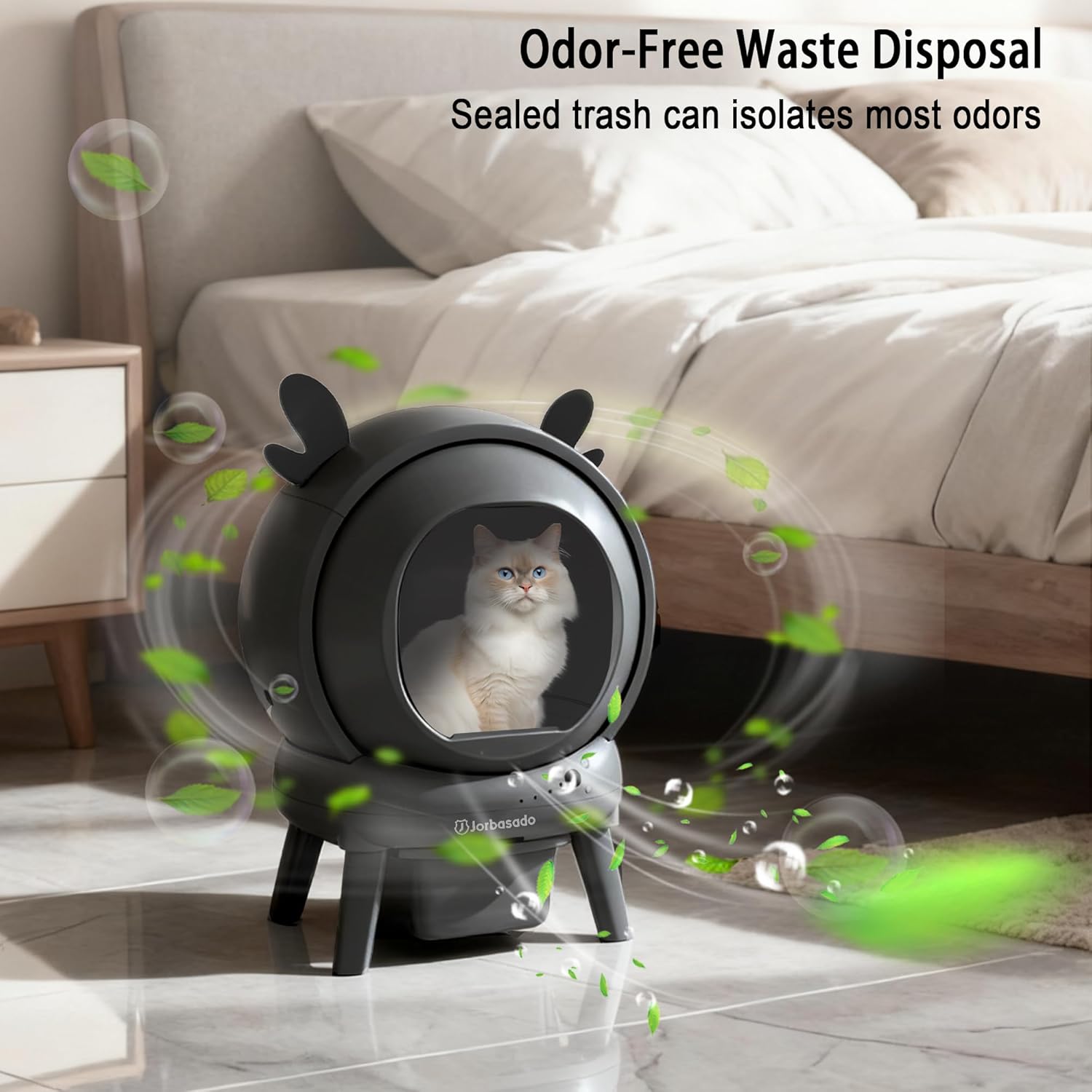 J JORBASADO Self Cleaning Litter Box, Automatic Cat Box for Multiple Cats, APP Real-Time Monitor Cat Litter Box Automatic Cleaning, Safety Protection,with 1 Trash Bag, Ears Design