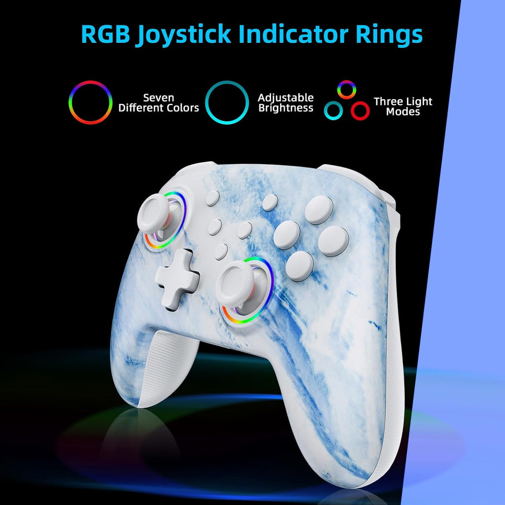 NexiGo Wireless Controller (No Deadzone) for Switch 2 and Switch, Extra Controllers for Nintendo Switch Controllers, Bluetooth Switch Controller, Turbo and LED Light (White & Blue)