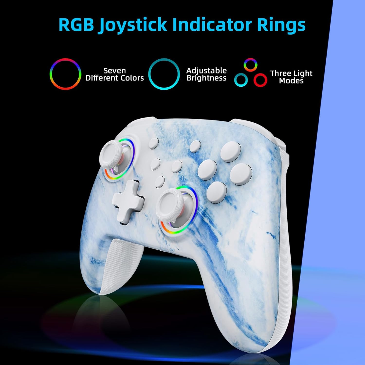 NexiGo Wireless Controller (No Deadzone) for Switch 2 and Switch, Extra Controllers for Nintendo Switch Controllers, Bluetooth Switch Controller, Turbo and LED Light (White & Blue)