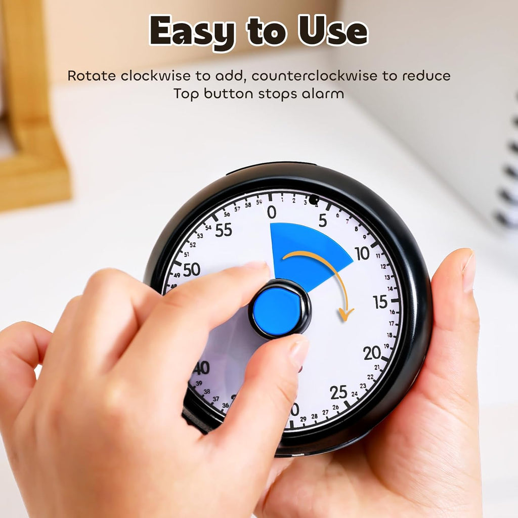 Visual Timer for Kids 60-Minute - Silent Analog Countdown Time Timer with Optional Alarm, Focus Tool for ADHD & Autism, Time Management for Homework, Chores, Office, Kitchen, Teaching & Study Routines