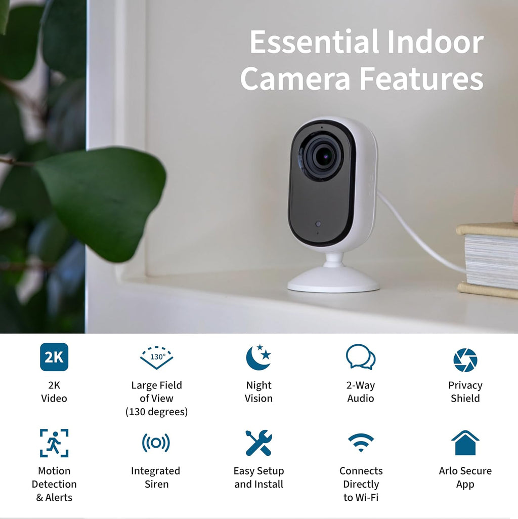 Arlo Essential Security Camera 2K | Indoor Only| 2nd Gen | Baby Monitor & Pet Camera | Wireless with Spotlight, 2-Way Audio, Color Night Vision, Live Stream, Motion Activation, White, 2 Cameras