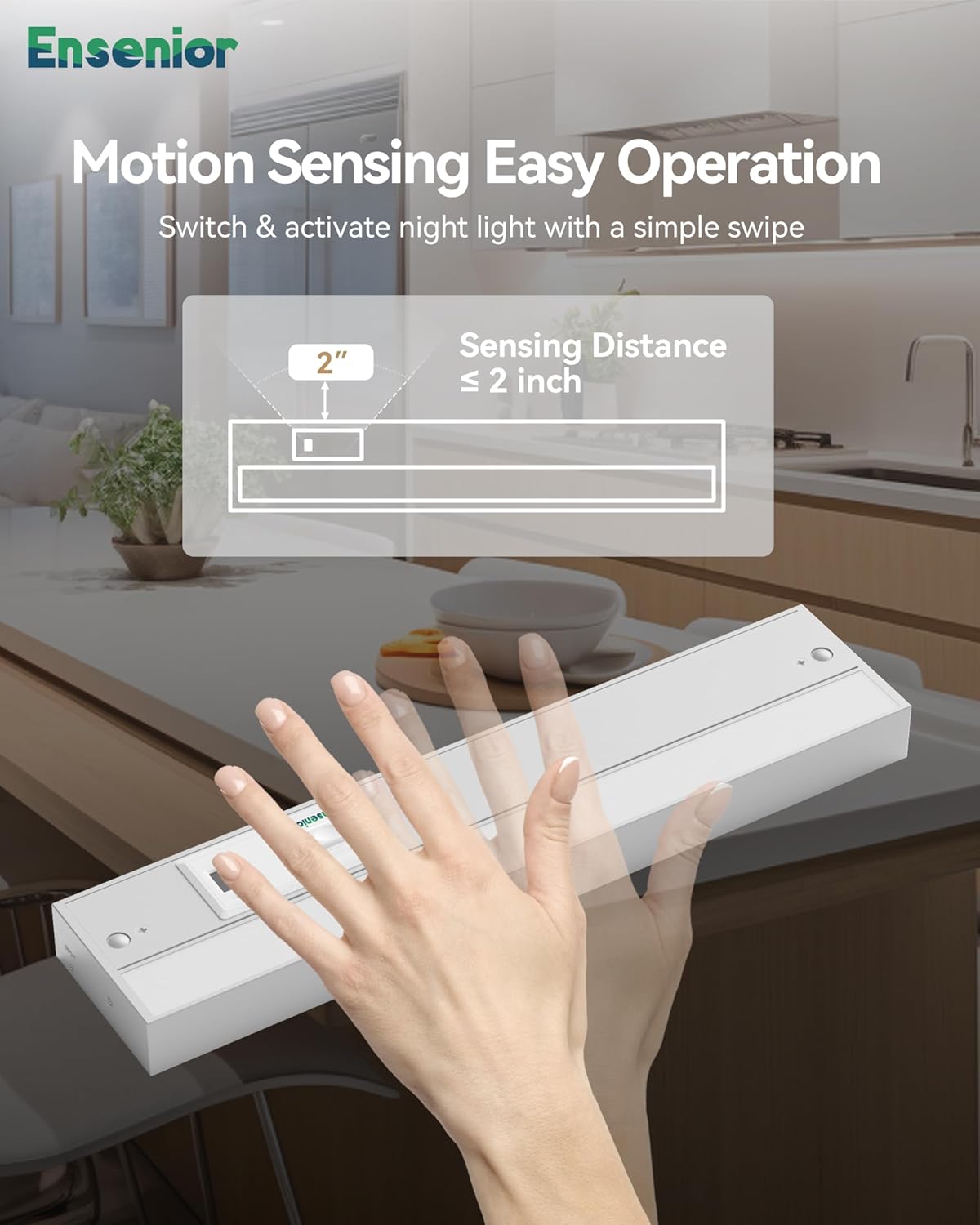 Ensenior 12 Inch Hand Wave Motion Sensor LED Under Cabinet Lighting with Hardwired or Plug-in Installation, Dimmable Under Counter Lights with 2.4G Wireless Control for Kitchen, 5CCT, 120V, 8W 500LM