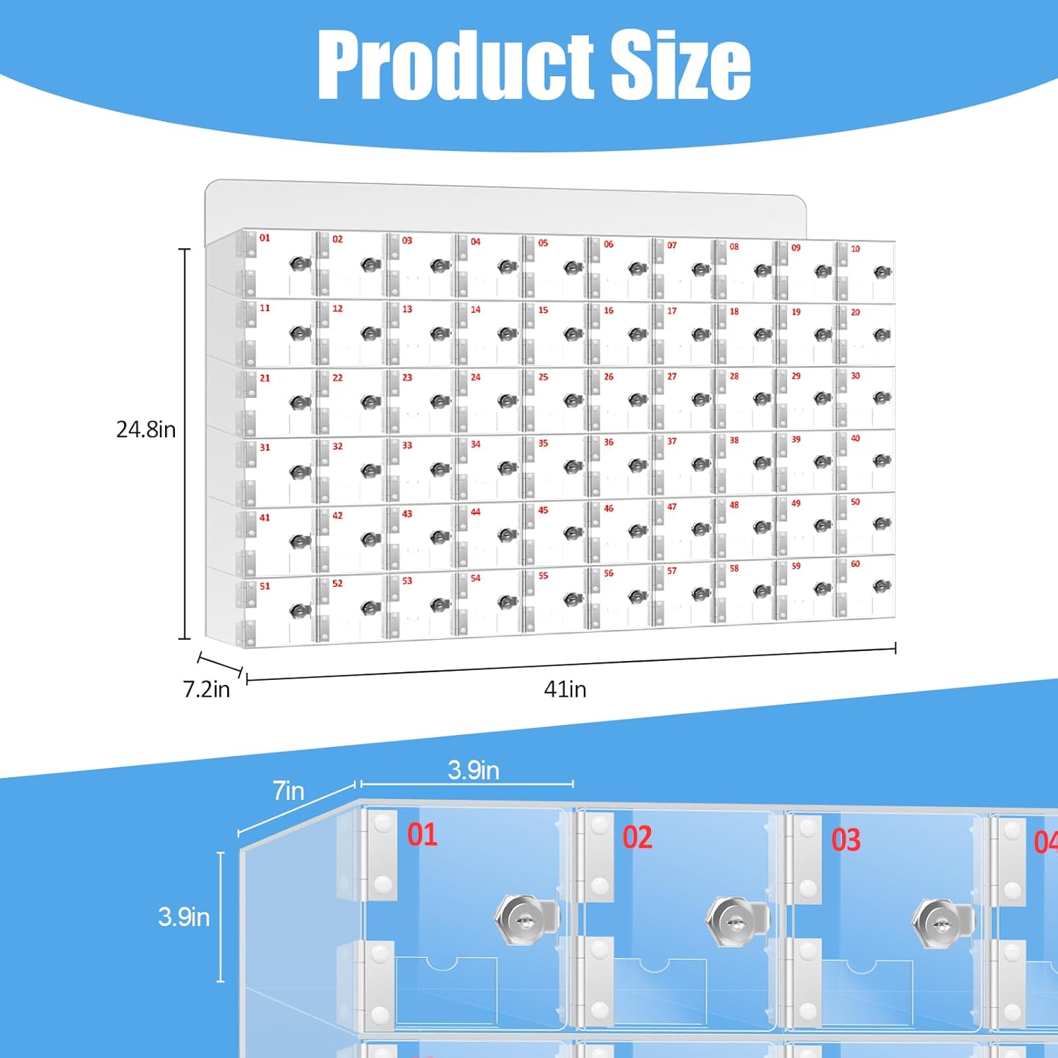 Cell Phone Storage Locker 60 Slots Acrylic Material with Door Locks and Keys, Wall-Mounted Cell Phone Storage Cabinet for Office Classroom Gym Firms, Lockers for Storage, Clear (Large 60 Slots)