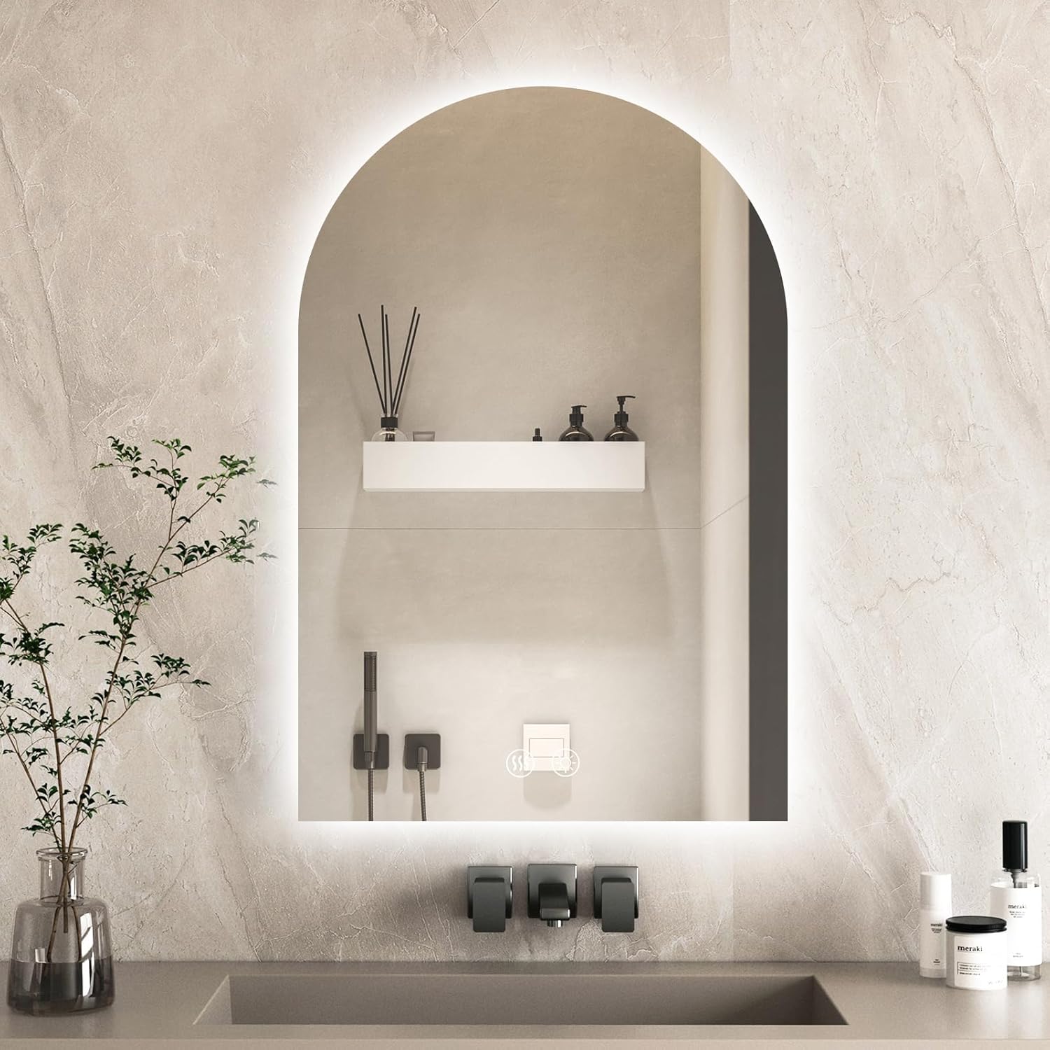 Niccy Arched LED Bathroom Mirror, 40x24 Inch Arch Frameless Backlit Mirrors for Wall Arched Lighted Vanity Mirrors Defogger and 3 Color, Explosion-Proof, HD Glass and IP65 Waterproof