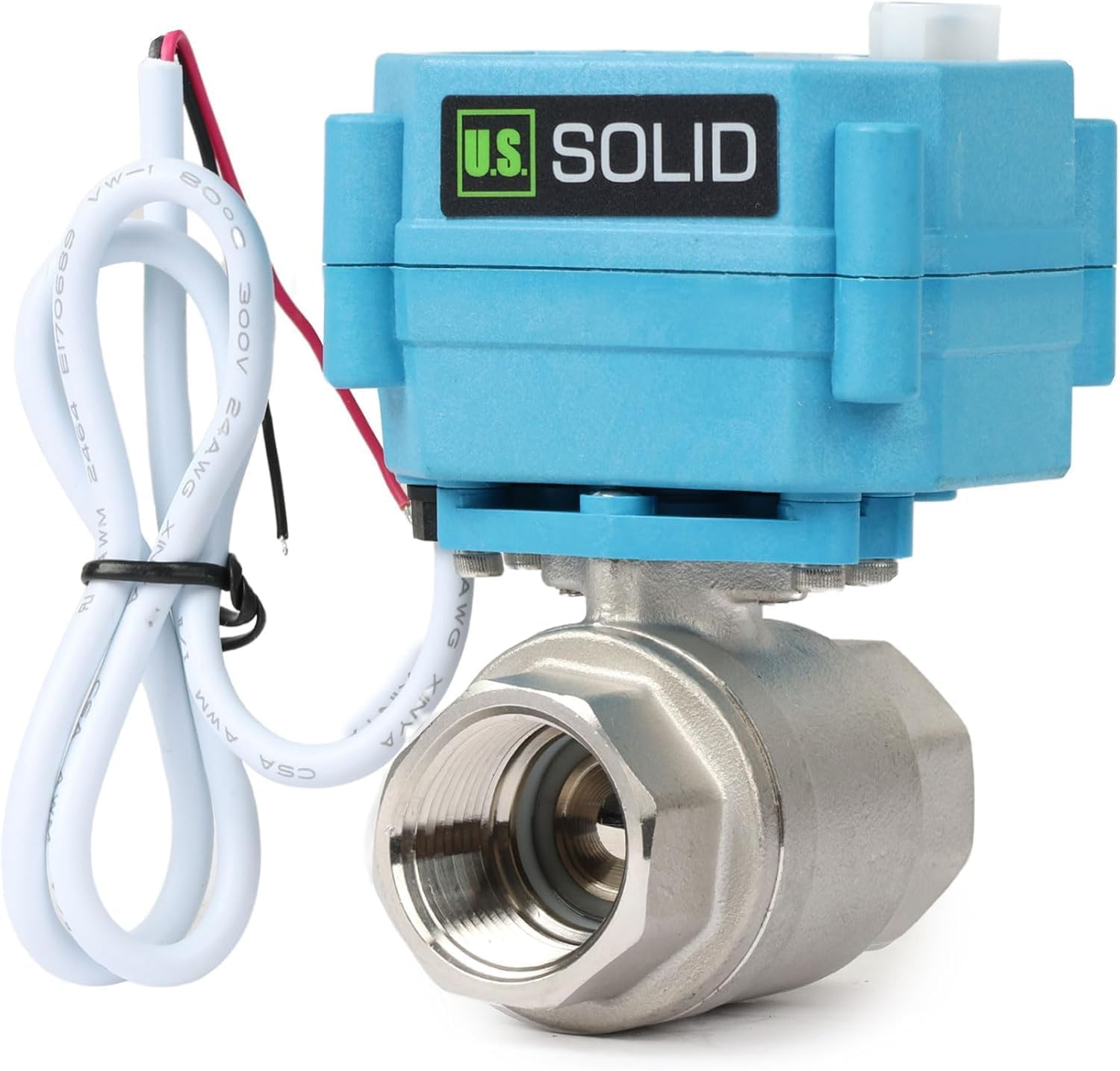 U.S. Solid Motorized Ball Valve – 3/4" 316 Stainless Steel, IP67 Waterproof, 110-230V AC, Full Port, 2-Wire Auto-Return, Normally Closed, Electric Valve for HVAC, Water, Oil, and Gas