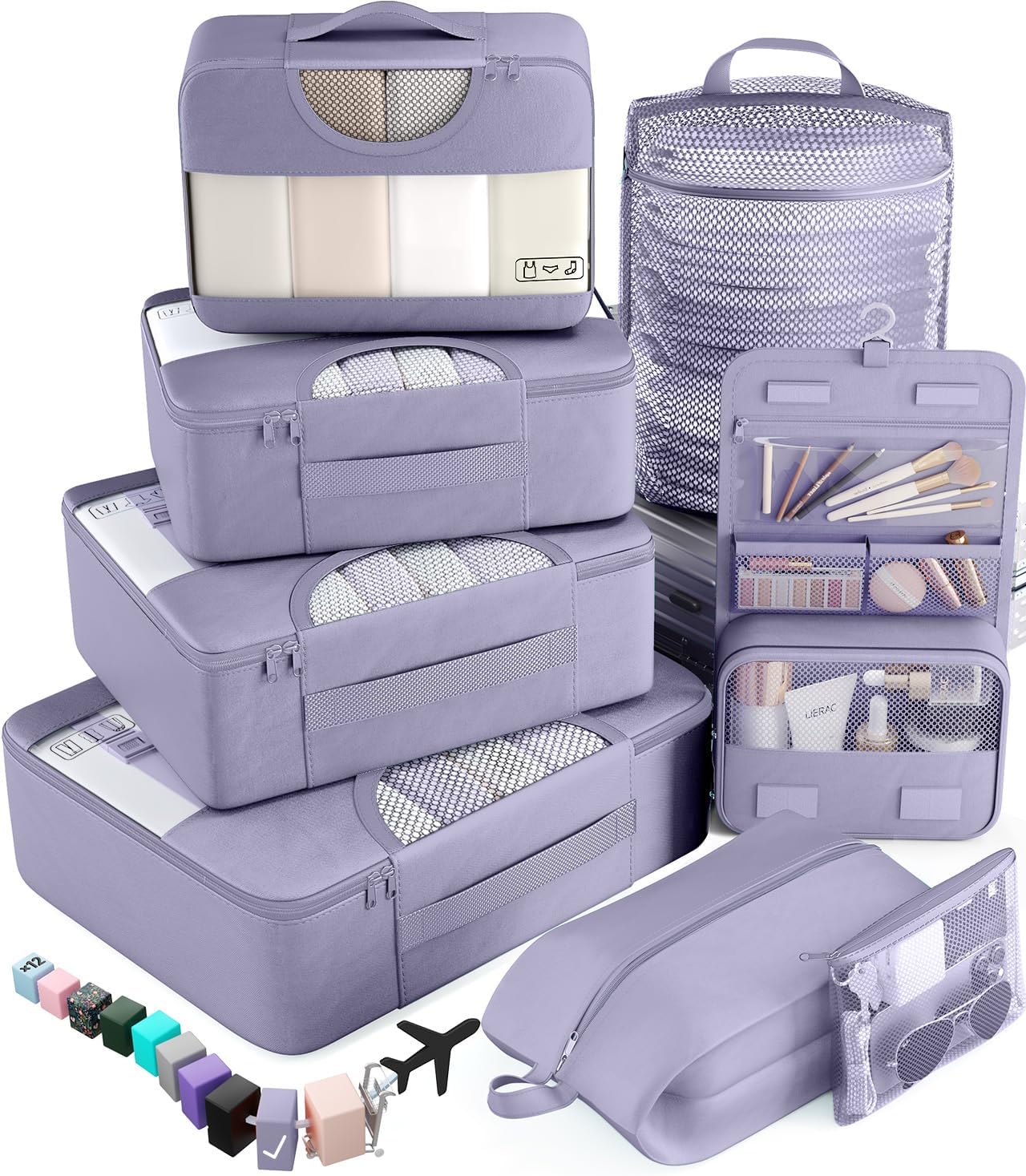 Veken 8 Set Packing Cubes for Travel Essentials, Suitcase Organizer Bags in 4 Sizes, Carry-On Luggage Accessories with Large Laundry & Hanging Toiletry Bag, Must-Have for Airplane, Road Trip & Camping