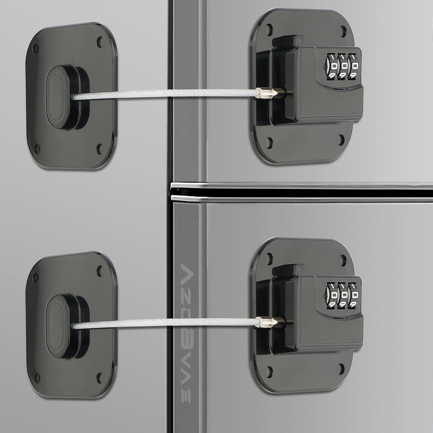 Refrigerator Lock, Heavy Duty Fridge Lock, Combination Lock for Fridge, Cabinets, Window, Drawers and Child Safety Keep Cat Away No Drilling, Easy Install, No Keys Needed, 2 Pack, Black