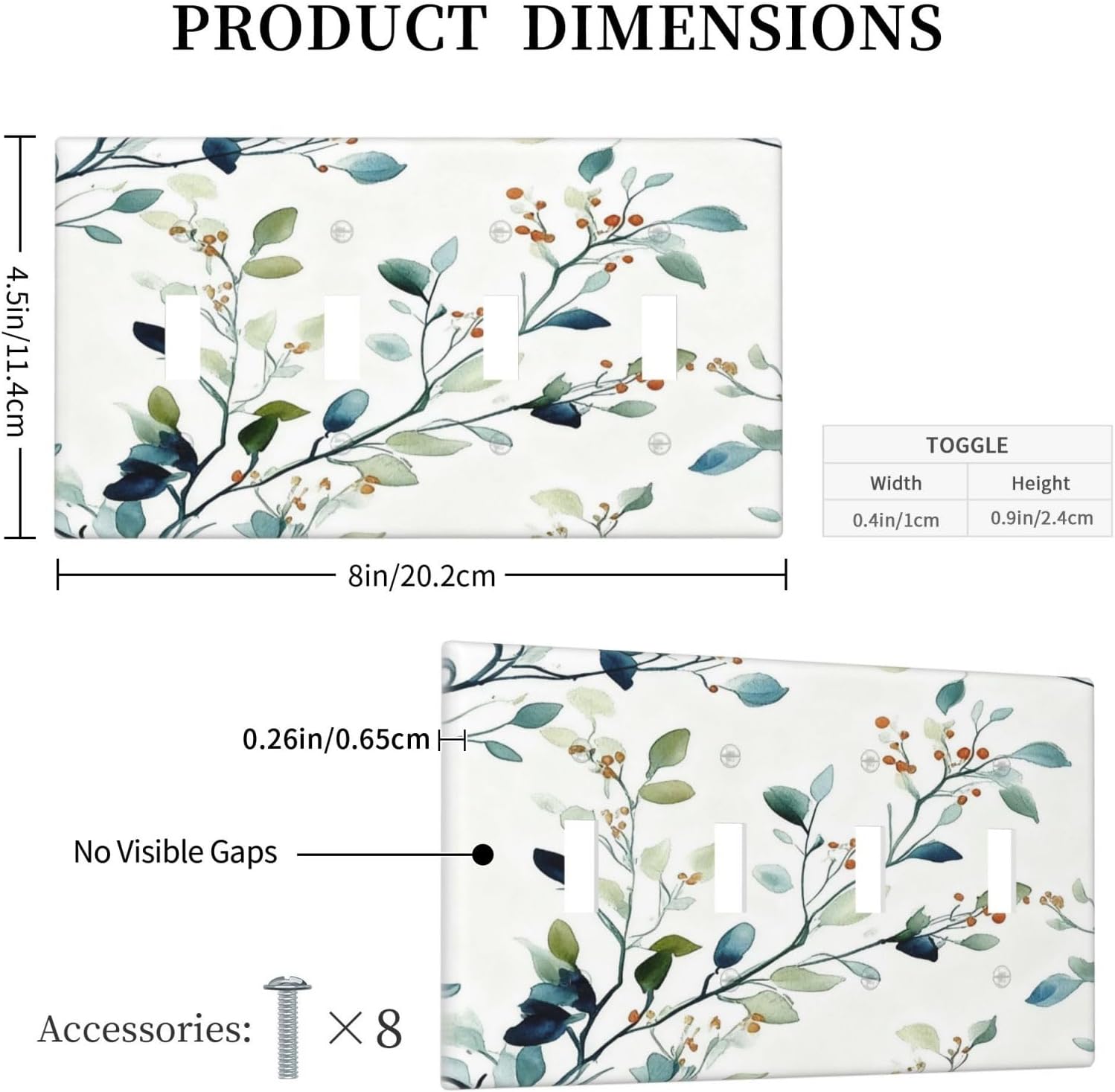 Decorative Light Switch Cover Plate Eucalyptus Leaf Geen Sage Leaves 4 Gang Wall Plates for Electrical Outlets Quad Toggle Switch Plate Covers Outlet Covers Faceplate for Bedroom Home Decor