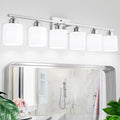 Brushed Nickel Vanity Light for Large Mirror, 6 Light Bathroom Lighting Fixtures Over Mirror with Milky White Frosted Glass Shades, 38 inch Bathroom Light for Mirrors, E26 Socket