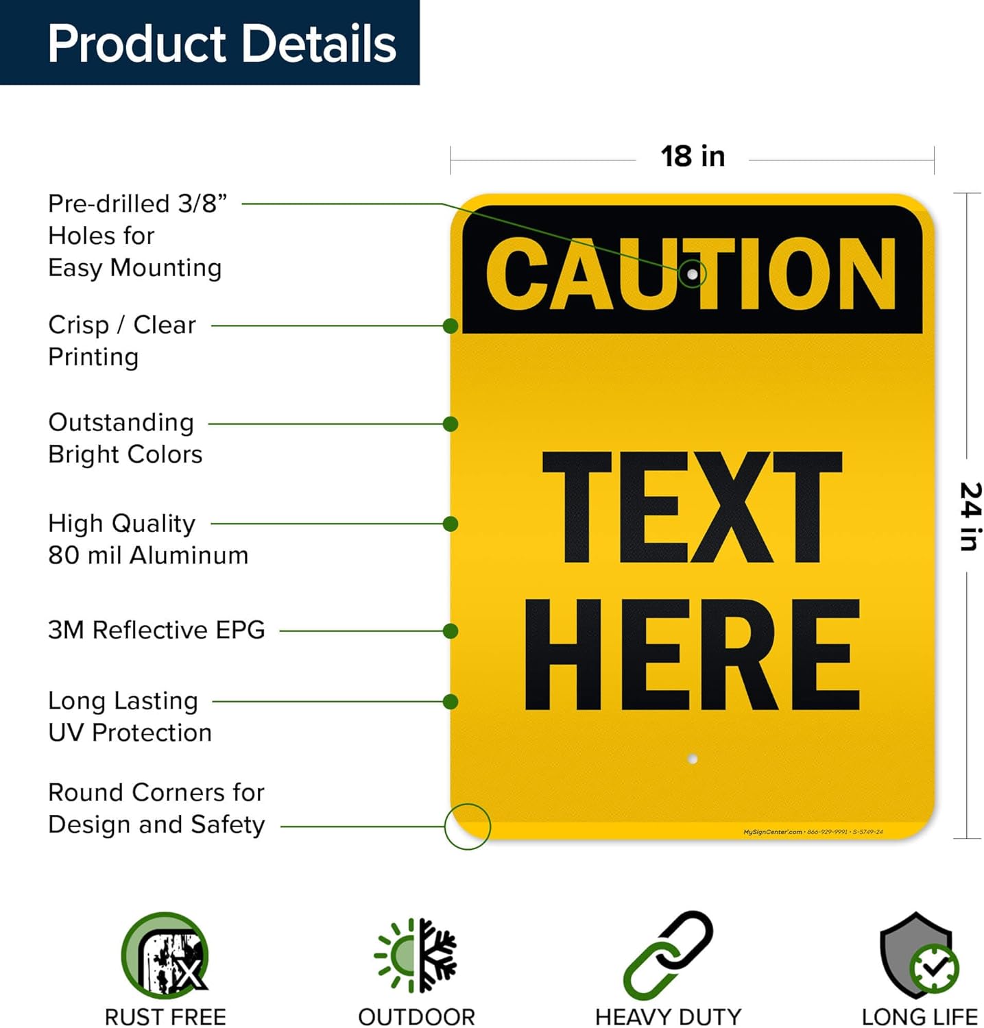 Custom Caution Sign, OSHA Sign, 18x24 Inches, 3M EGP Reflective, Rust Free .080 Aluminum, Fade Resistant, Made in USA by My Sign Center