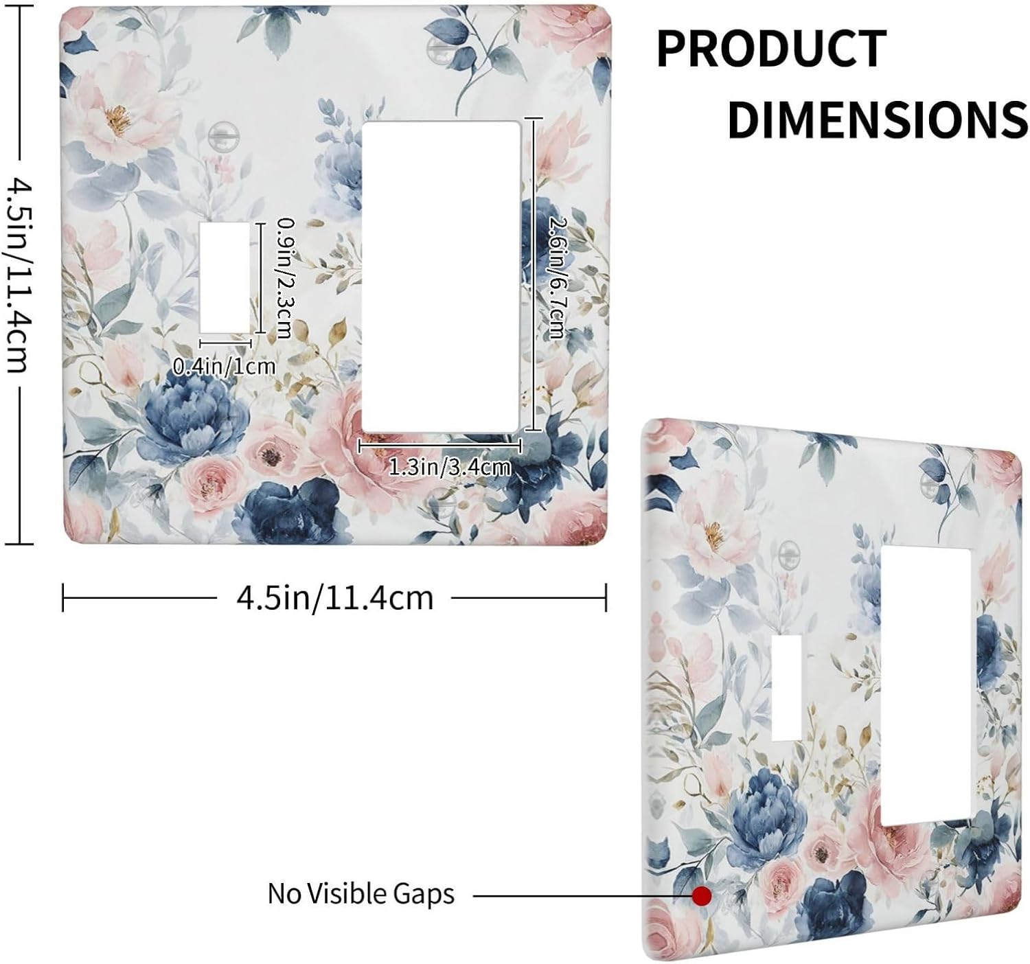 Elegant Watercolor Pink Blue Flowers Floral 2 Gang Combo 1 Toggle 1 Rcoker Light Switch Covers Decorative Switch Plates Electrical Switch Plates and Outlet Covers for Home Art Decor 4.5 X 4.5 IN