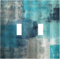 Decorative Switch Plates Teal Blue Modern Geometric Abstract Turquoise Green 2 Gang Double Toggle Outlet Light Switch Cover Wall Plate Electrical Faceplate for living Room Bedroom Decor