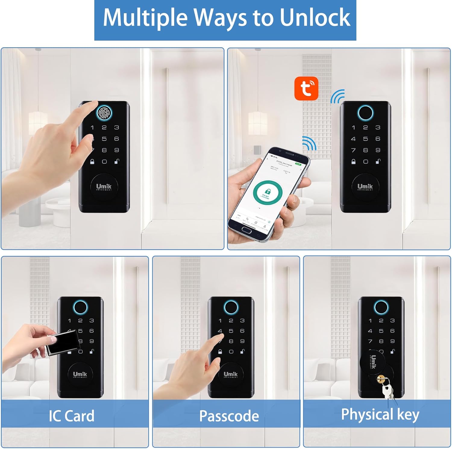 Fingerprint Door Lock with Handle Set, Keyless Entry Smart Door Lock, Electronic Keypad Deadbolt Locks, App Control for Front Door, Home (Matte Black in Zinc)
