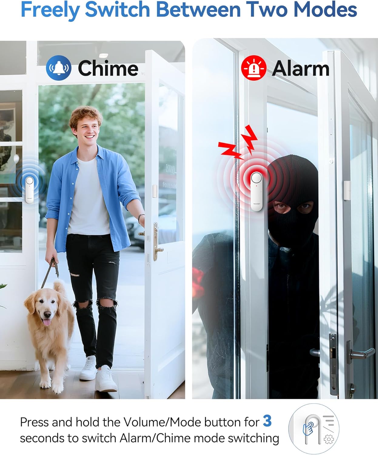 TECKNET Door Alarms When Opened, Window Door Alarm for Kids Safety, 2-in-1 Alarm & Chime, Door Sensor for Home Security, 3-Level Volume Control, Window Alarms for Garages, Apartment, 6Pcs