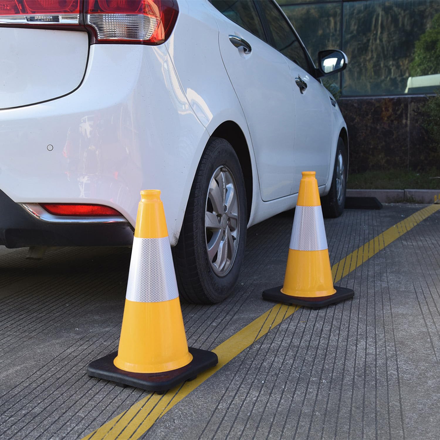 6 Pack 18" Inch Yellow PVC Traffic Cones with Heavy-Duty Base, High-Visibility All-Weather Safety Cones for Road Construction, Parking Lot, and Garage Use (6, Yellow, 18" Medium)