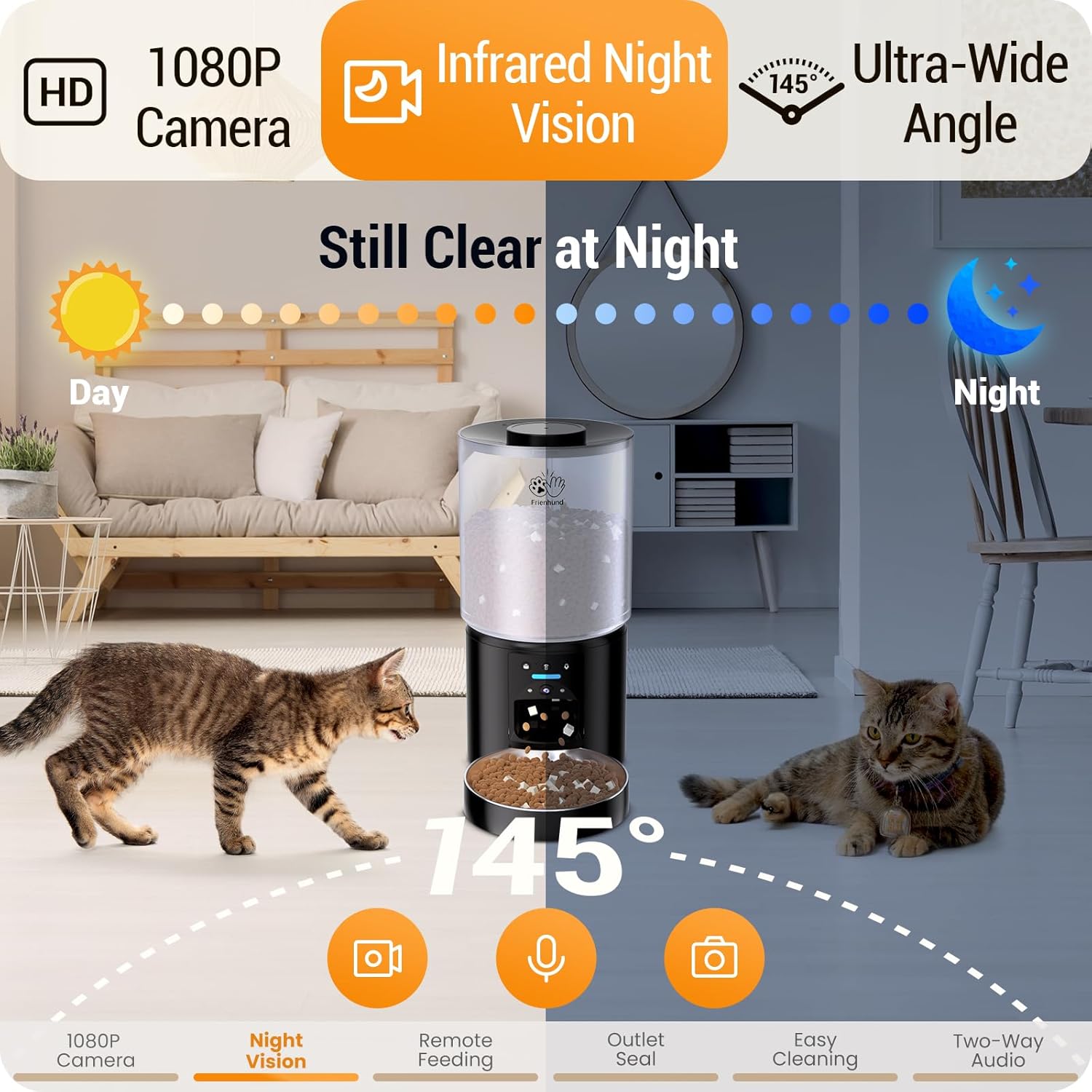 5L Automatic Cat Feeder with 2K HD Camera: 5G WiFi Automatic Dog Feeder with Night Vision,Cat Food Dispenser with Freshness for Multiple Pets,Detachable for Easy Clean-21 Cup (Sealed Outlet)