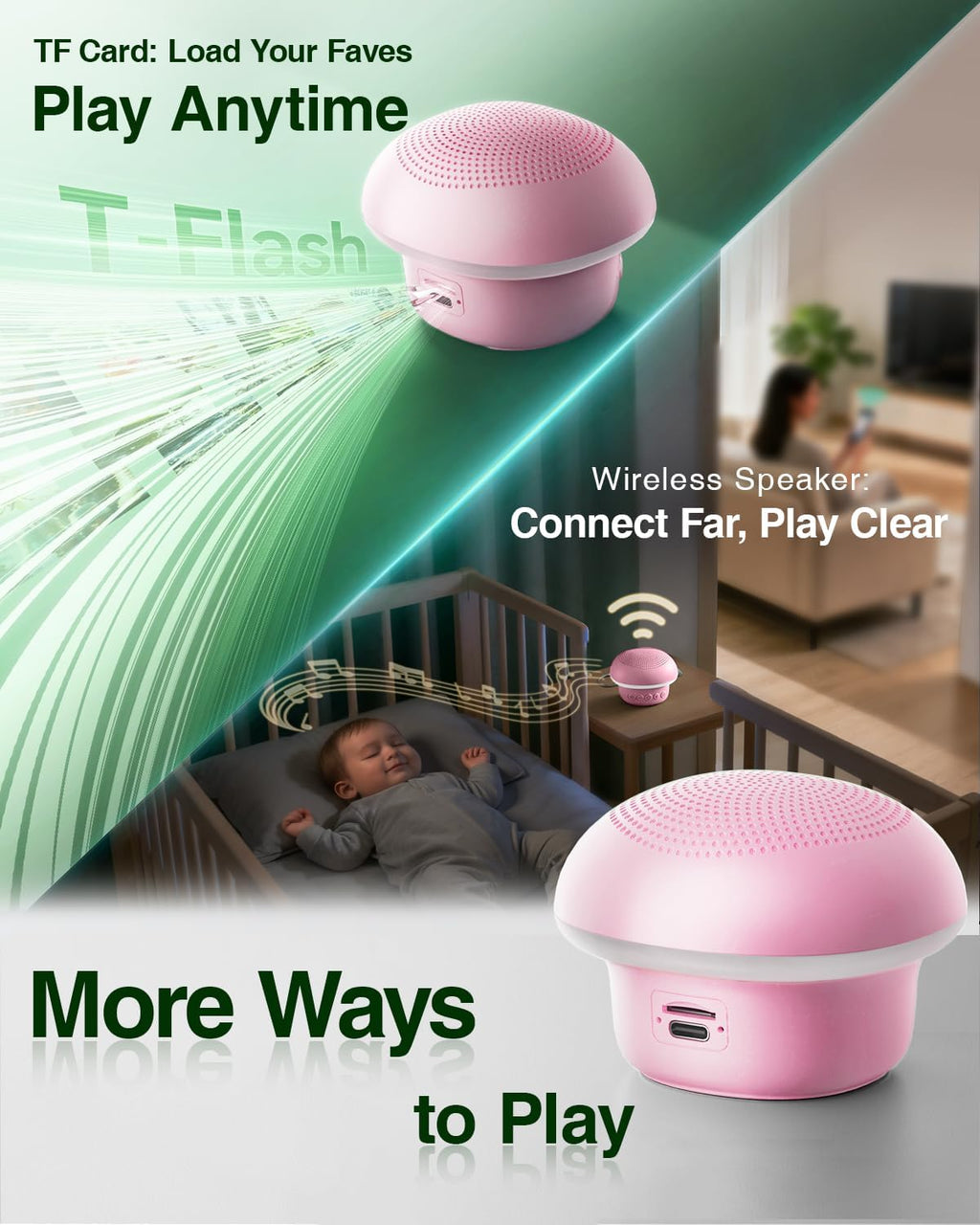 Portable White Noise Sound Machine for Baby Adults, 20 Soothing Sound & 30-Level Volume, 48H Runtime with 30/60/90min Timer, Memory Recall, Soft Night Light for Sleep, Home, Travel, Easy to Pocket