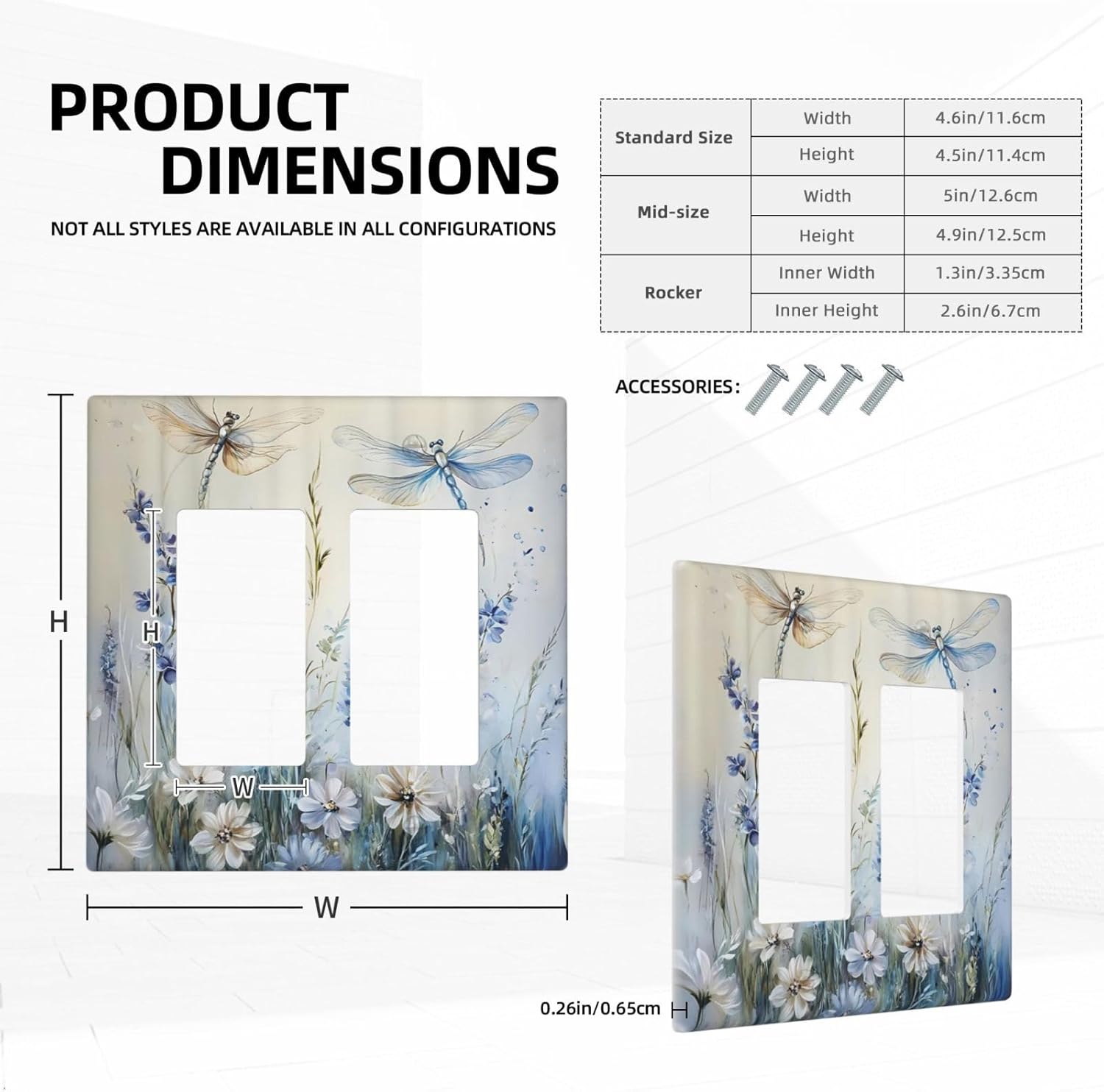 Decorative Outlet Covers Watercolor Dragonfly Blue Wihte Flower 2 Gang Light Switch Cover Plate Double Rocker Wall Plates for Electrical Outlets Switch Plate Covers for Bedroom Home Decor