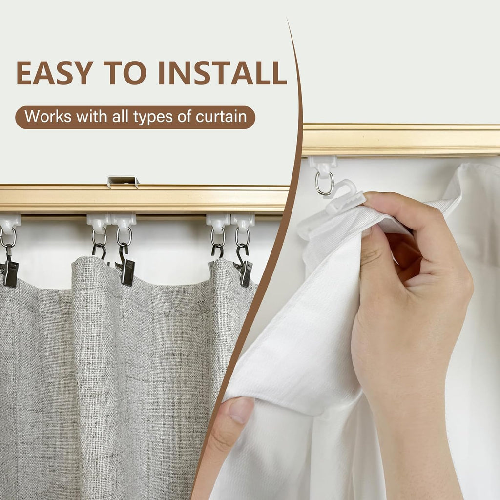 Ceiling Curtain Track Ceiling and Wall Mounted Heavy-Duty Curtains Rails Room Divider Curtains Shower RV Tracks Ceiling Sliding Curtain Rods With Clips, Gold 12ft.