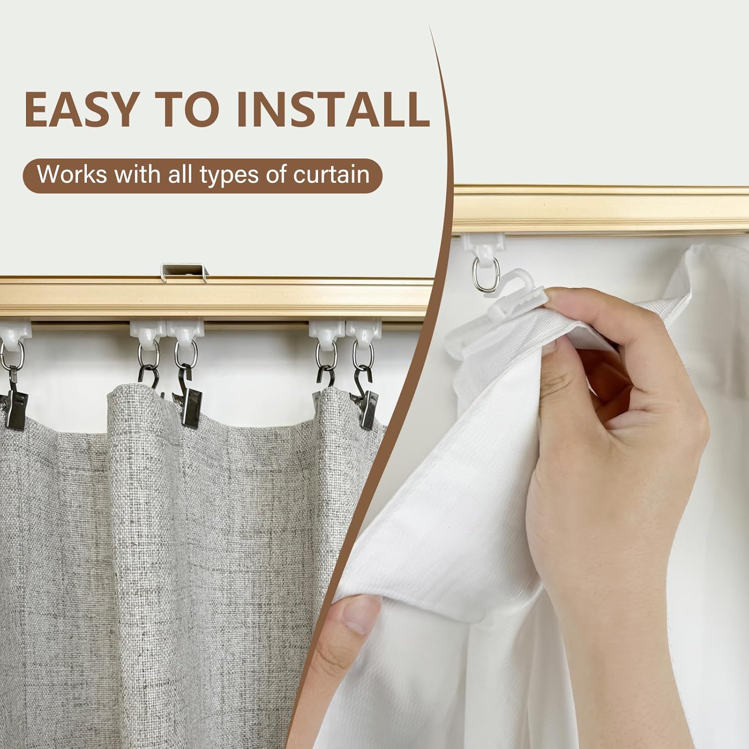 Ceiling Curtain Track Ceiling and Wall Mounted Heavy-Duty Curtains Rails Room Divider Curtains Shower RV Tracks Ceiling Sliding Curtain Rods With Clips, Gold 12ft.