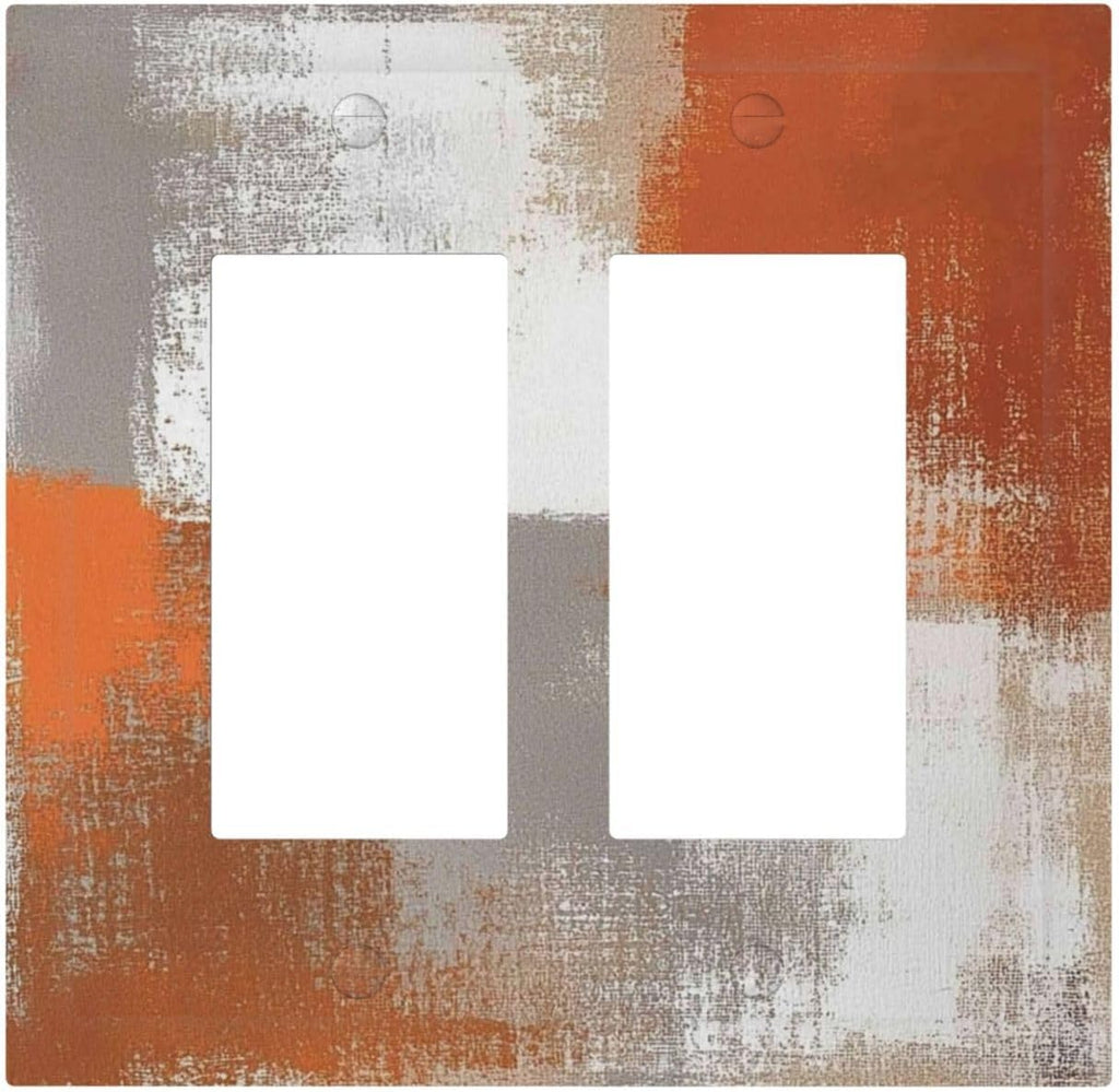Orange Grey Abstract Art Oil Painting Decorative Outlet Covers 2 Gang Double Gfci Rocker Electrical Wall Panels Light Switch Cover Plate For Home Farmhouse Decor