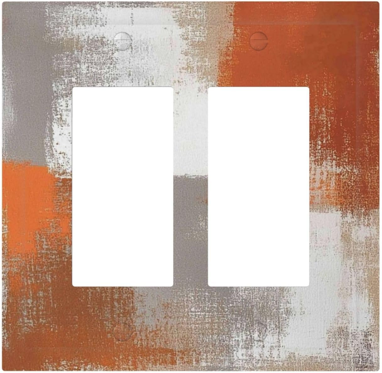 Orange Grey Abstract Art Oil Painting Decorative Outlet Covers 2 Gang Double Gfci Rocker Electrical Wall Panels Light Switch Cover Plate For Home Farmhouse Decor