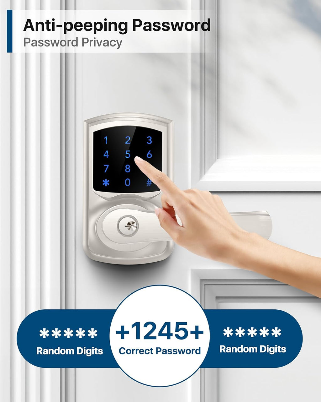 HIDALIFE Keyless Entry Door Lock with Keypad and Handle for Front Doors, Touchscreen, Anti-peep Password, Auto-Locking, Satin Nickel 4 Pack