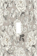 White Poppies Floral Modern Grey Peonies Flowers Decorative Light Switch Cover 1 Gang Single Toggle Decorator Outlet Wall Plate Device Electrical Faceplate Switchplates for Bedroom Bathroom