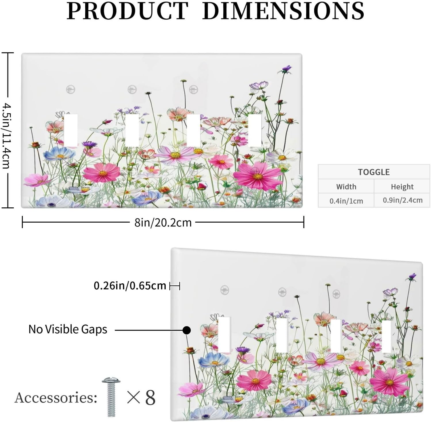 Light Switch Covers Boho Colorful Flowering Plant Wild Flower Quad Toggle Electrical Faceplate 4 Gang Wall Plate Decorative Switch Plates For Bed Room Living Room Decor