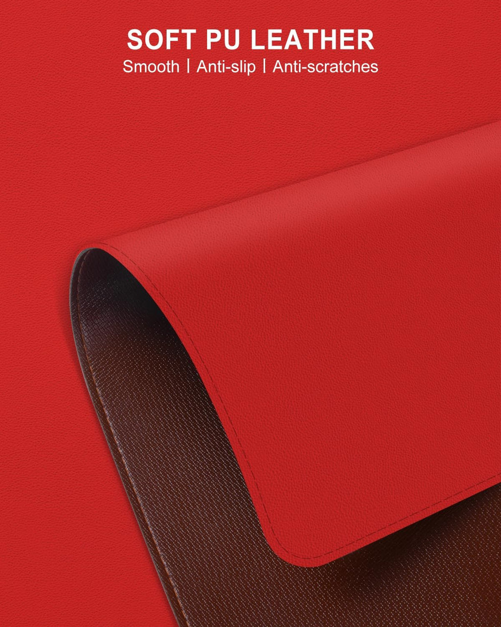 Heated Desk Pad, 23.6" x 14.2" Leather Non-Slip Warm Desk Pad, Large Mouse Mat with 3 Levels Heating & 3 Hours Auto Shut-Off, Hand and Foot Warmer for Office, Home, Red