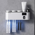 Toothbrush Cleaning Holder, Self Adhesive Toothbrush Holder with 3 Cups, Automatic Toothpaste Squeezer Dispenser Bathroom Accessories Set (White)